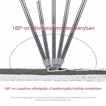Zöld vízálló lapos mop pamutfonallal, rozsdamentes acél nyéllel, négyszögletes kinyomás, méretek 40/60/80/90/100/110/120 cm
