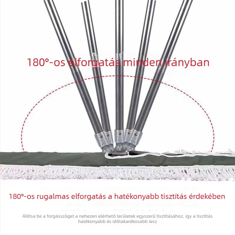 Zöld vízálló lapos mop pamutfonallal, rozsdamentes acél nyéllel, négyszögletes kinyomás, méretek 40/60/80/90/100/110/120 cm