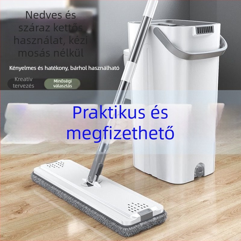 Nagyobb méretű, vastagított lapos mop öntisztító rendszerrel, háztartási és irodai használatra