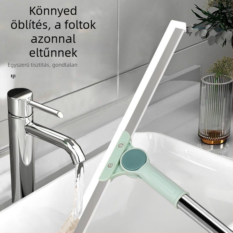 Teleszkópos szilikon fürdőszobai seprű hajgyűjtő fejjel és összecsukható kaparóval a padló tisztításához