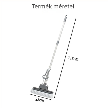 Padlótisztító mop érintés nélküli tisztítással; vastag szivacsmop, nedvszívó PVA henger és kifacsaró mechanizmus a tisztításért