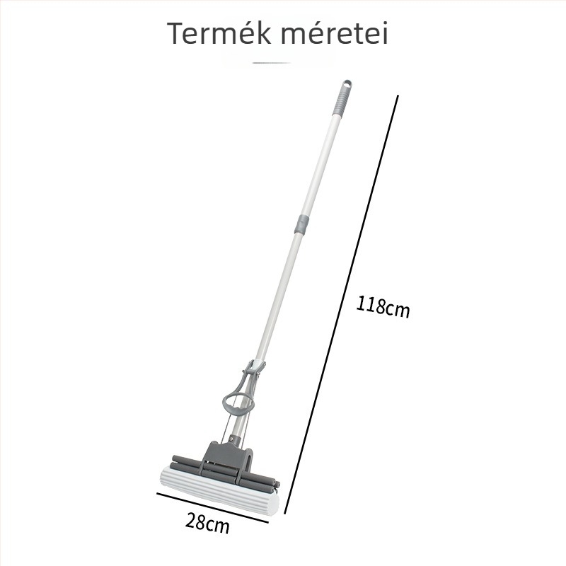 Padlótisztító mop érintés nélküli tisztítással; vastag szivacsmop, nedvszívó PVA henger és kifacsaró mechanizmus a tisztításért