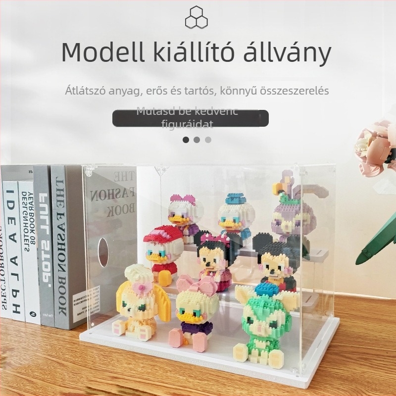 Áttetsző akril kiállítási doboz létra-stílusú állvánnyal Molly figurákhoz Bubble Mart-tól, porvédő fedél