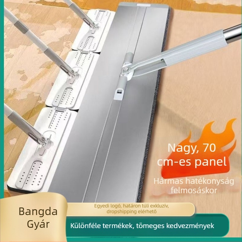 70 cm-es extralarge lapos mop otthoni használatra, fa padlóhoz, száraz és nedves tisztításra egyaránt, textilrögzítő klipekkel, nedvszívó mop