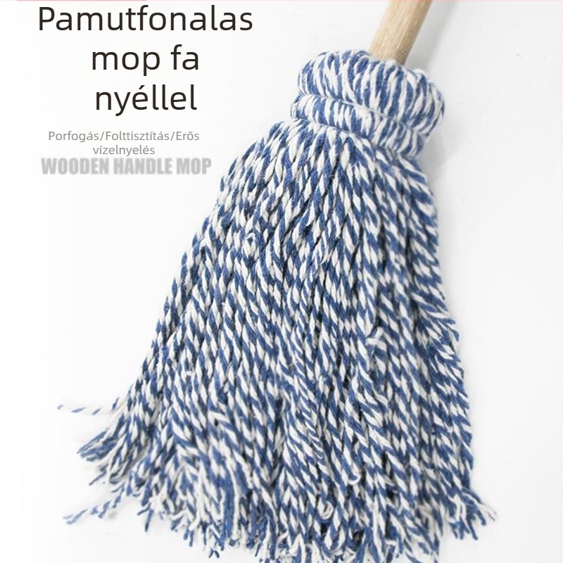 Régi stílusú mop fa nyéllel, körfejű pamutszálas mop, háztartási és kereskedelmi használatra
