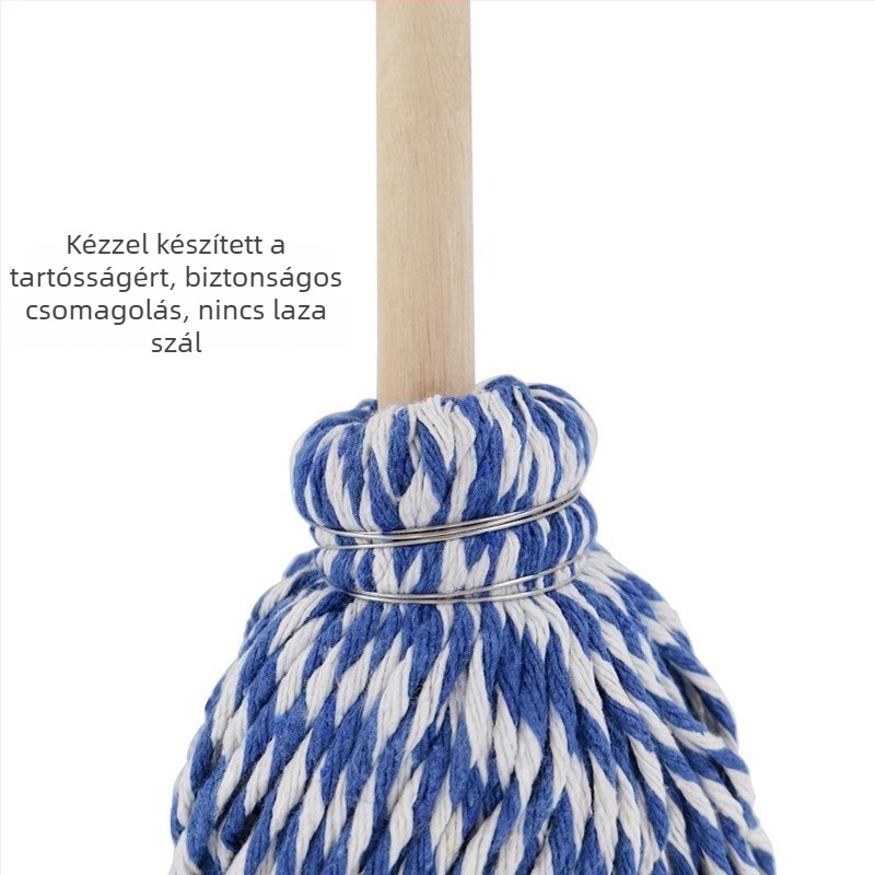 Régi stílusú mop fa nyéllel, körfejű pamutszálas mop, háztartási és kereskedelmi használatra