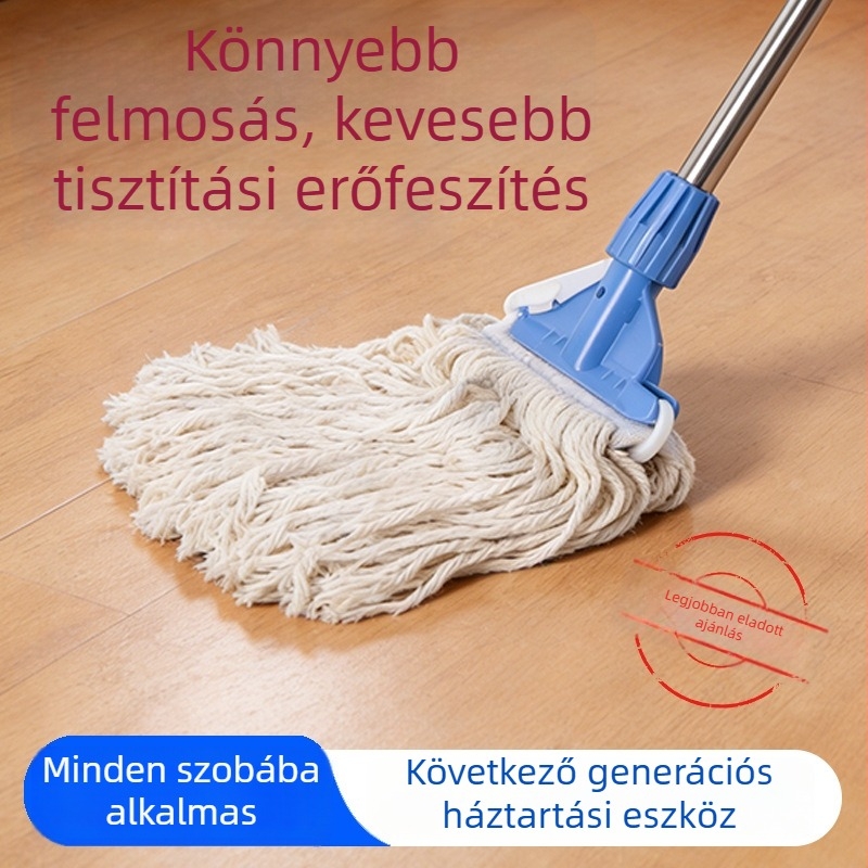 Fehér pamutfonalból készült mop fej műanyag klipszes rögzítéssel, környezetbarát anyagok, magas hatékonyságú vízfelvétel