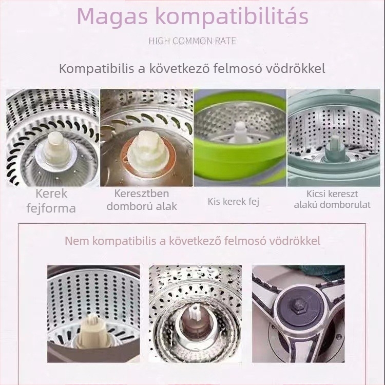 Forgó felmosónyél kézi nyomású kinyomóval — cserélhető felmosófej