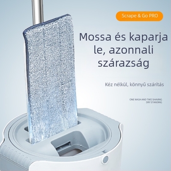 Kerek mop nedves és száraz használatra, nagy méret, kézi mosás nélkül, lapos mop vödörrel
