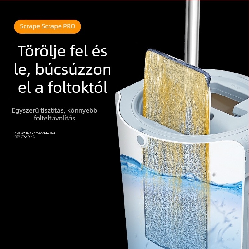 Kerek mop nedves és száraz használatra, nagy méret, kézi mosás nélkül, lapos mop vödörrel