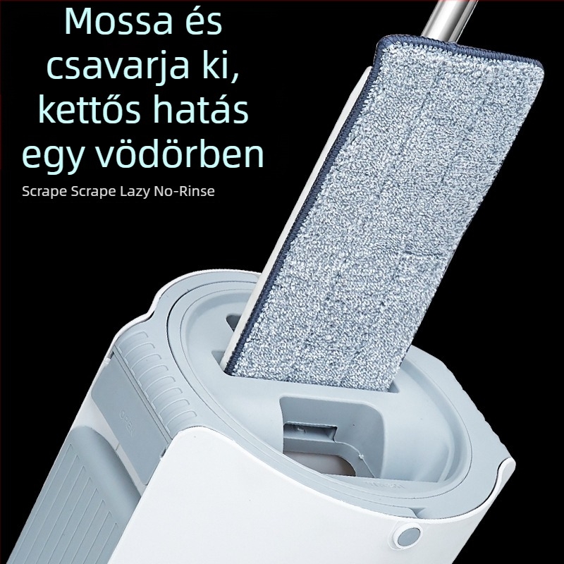 Kerek mop nedves és száraz használatra, nagy méret, kézi mosás nélkül, lapos mop vödörrel