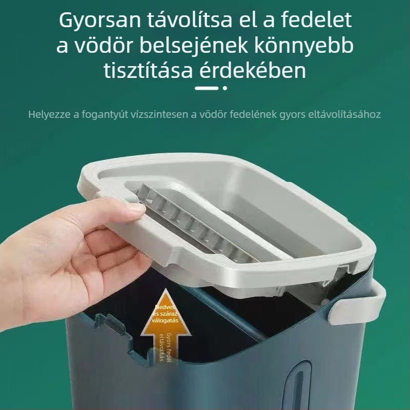 Személyre szabott lapos felmosó készlet vödörrel — kézmosás nélküli használat, otthoni használatra, nagy vastag nyél, nedvszívó felmosó kendő