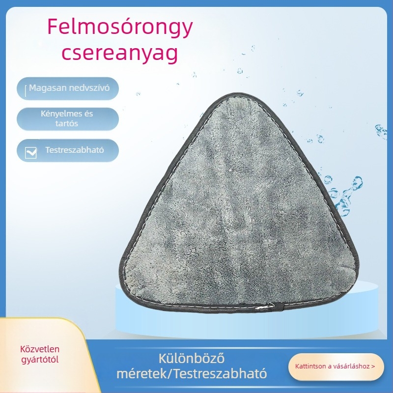 Háromszög alakú mop cserélhető ruhával, érintés nélküli használat, vastagabb pótruhával