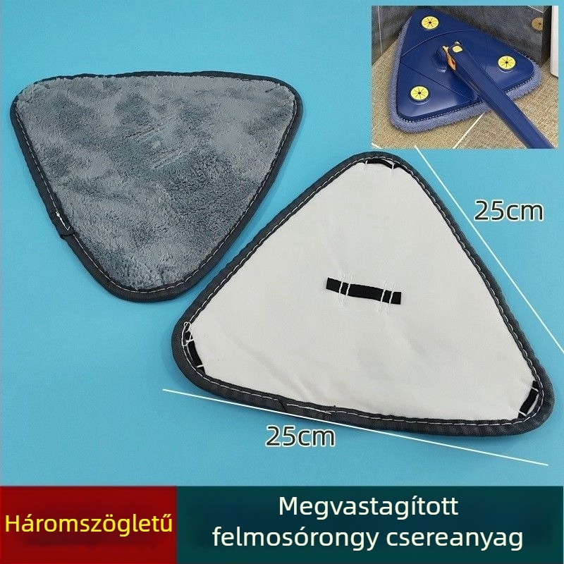 Háromszög alakú mop cserélhető ruhával, érintés nélküli használat, vastagabb pótruhával