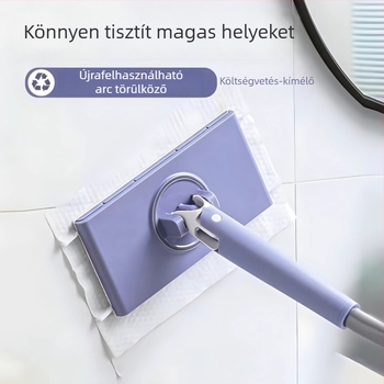Kivehető mikroszálas lapos mop ruhával, csíptetővel, hosszabbítható, padlók és ablakok tisztításához kéz nélküli használathoz