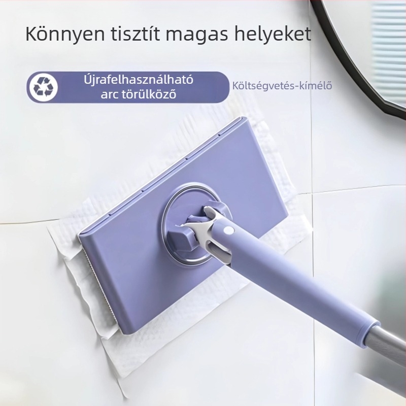 Kivehető mikroszálas lapos mop ruhával, csíptetővel, hosszabbítható, padlók és ablakok tisztításához kéz nélküli használathoz