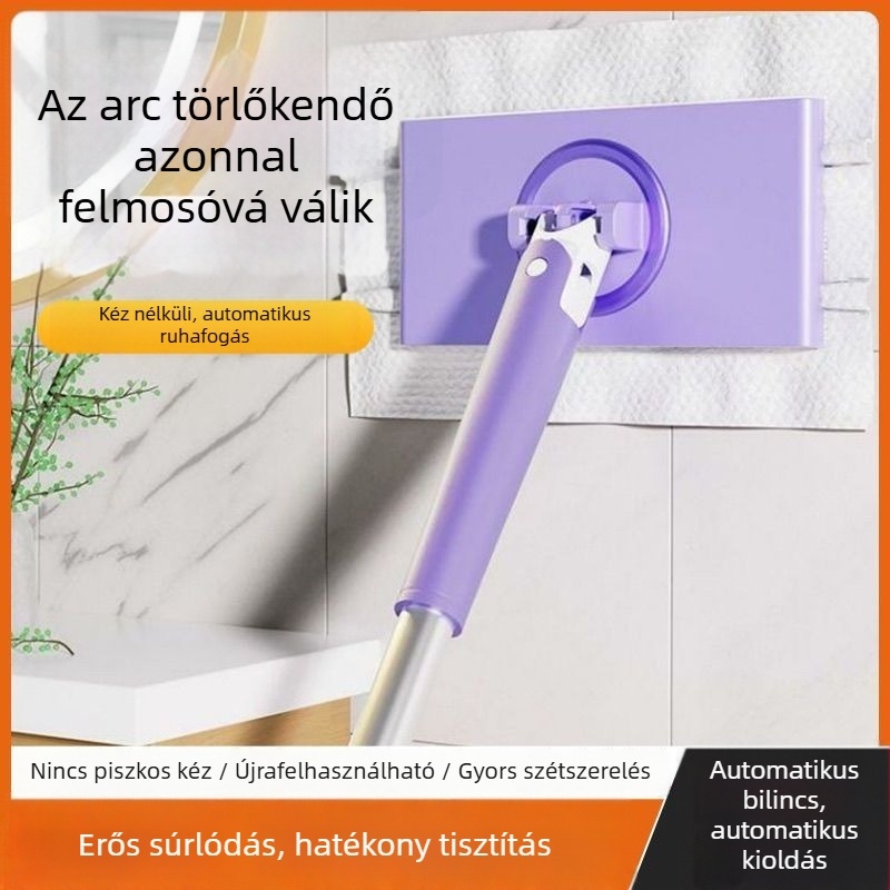 Új, többfunkciós felmosó, kéz nélküli használat, lapos fejű felmosó, ruhaklipszes kendővel, otthoni használatra