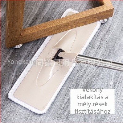 Háztartási síkmop, forgó fej, rozsdamentes acélból, ragasztó kendő, többfunkciós kaparó, érintésmentes tisztítás