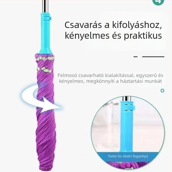 Öncsavaró forgó mop rozsdamentes acél nyéllel, mikroszálas fej, nedves és száraz tisztításhoz