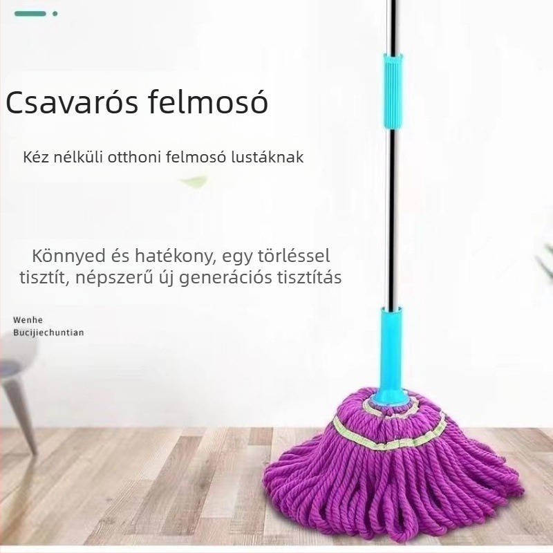 Öncsavaró forgó mop rozsdamentes acél nyéllel, mikroszálas fej, nedves és száraz tisztításhoz