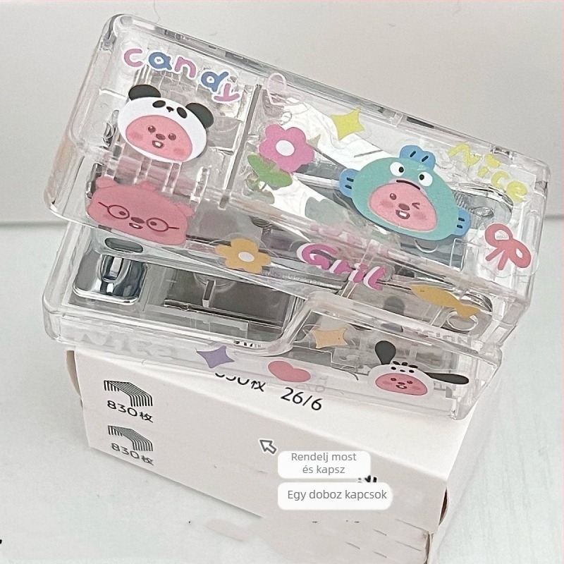 DIY átlátszó mini tűzőgép, fehér, hordozható diákoknak, modern dizájn
