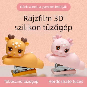 Cuki szilikon szarvas mini stapler – 24/6 vagy 26/6, irodai, többfunkciós