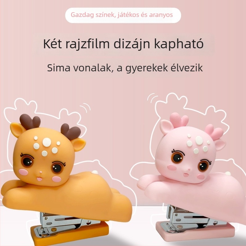 Cuki szilikon szarvas mini stapler – 24/6 vagy 26/6, irodai, többfunkciós