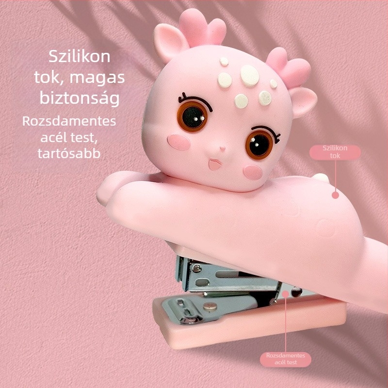 Cuki szilikon szarvas mini stapler – 24/6 vagy 26/6, irodai, többfunkciós