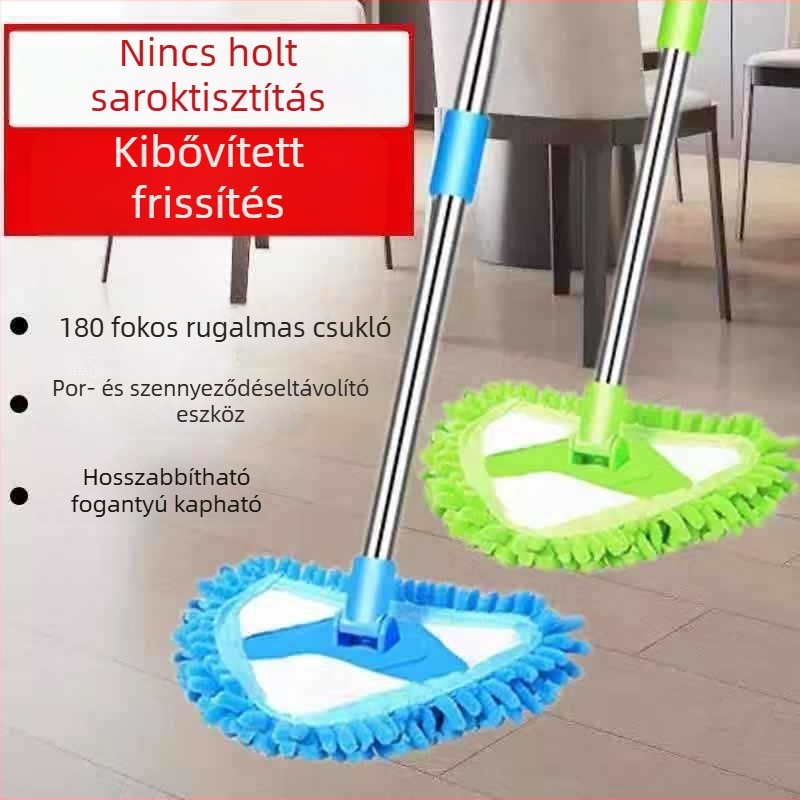 Háromszög alakú kis mop teleszkópos nyéllel – konyha és nappali padlóinak tisztításához, chenille rongy