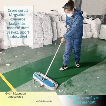 Lapos mop háztartási használatra, nagy cserélhető fej, 100% pamut rúd, forgó csavaros típus