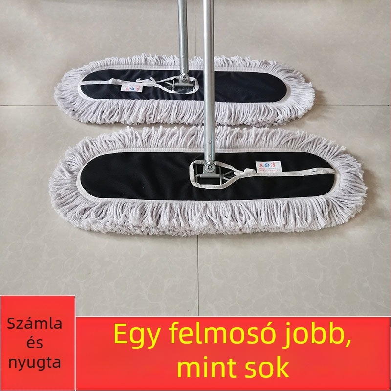 Lapos mop háztartási használatra, nagy cserélhető fej, 100% pamut rúd, forgó csavaros típus