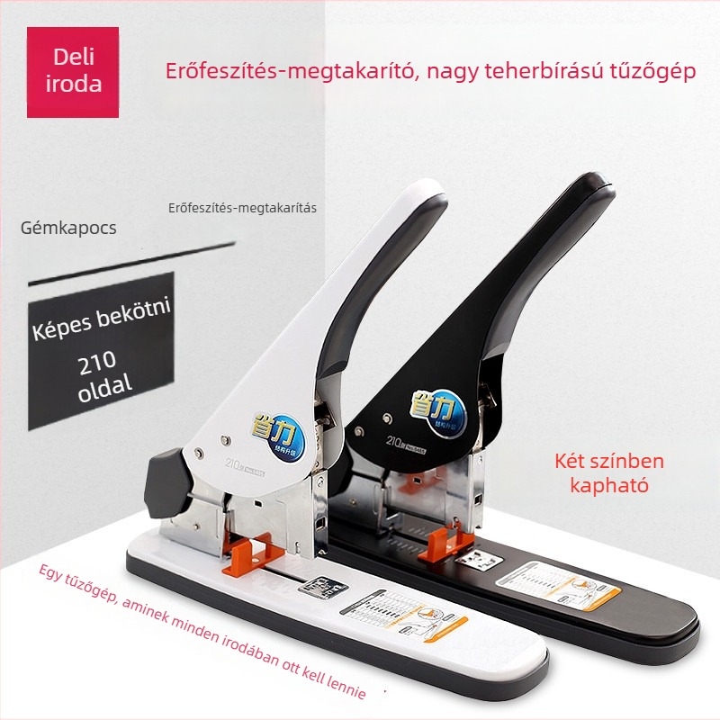 Deli 0485 nehéz kivitelű irodai tűzőgép, nagy kapacitású, 210 lapig