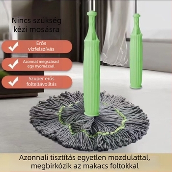 Forgó mop kézi nyomás nélküli csavarással, bambusz szálú, nagy nedvszívó fej, száraz és nedves tisztításra, otthoni használatra