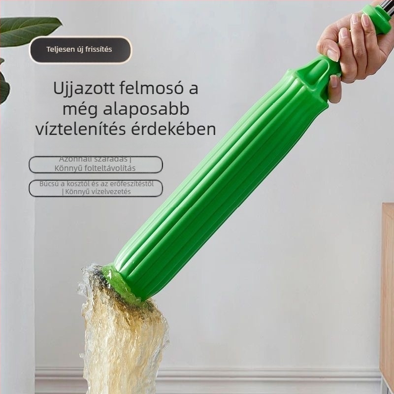 Forgó mop kézi nyomás nélküli csavarással, bambusz szálú, nagy nedvszívó fej, száraz és nedves tisztításra, otthoni használatra