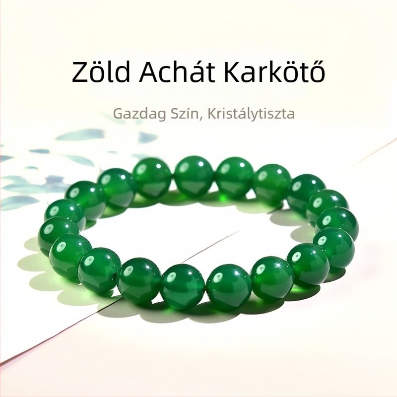 Természetes jéghideg zöld achát karkötő smaragd-zöld Buddha gyöngyökkel és chalcedon golyókkal, egyetlen szálú, retro stílus, A ló éve