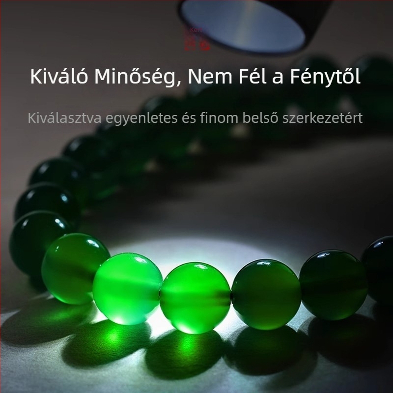 Természetes jéghideg zöld achát karkötő smaragd-zöld Buddha gyöngyökkel és chalcedon golyókkal, egyetlen szálú, retro stílus, A ló éve