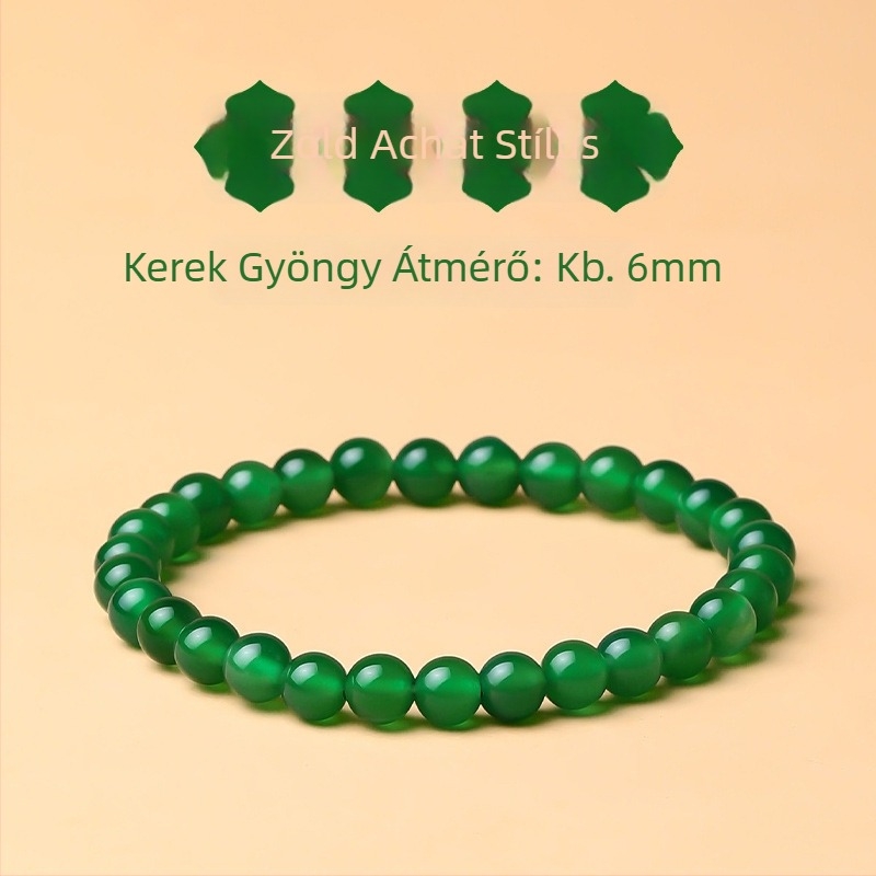 Természetes jéghideg zöld achát karkötő smaragd-zöld Buddha gyöngyökkel és chalcedon golyókkal, egyetlen szálú, retro stílus, A ló éve