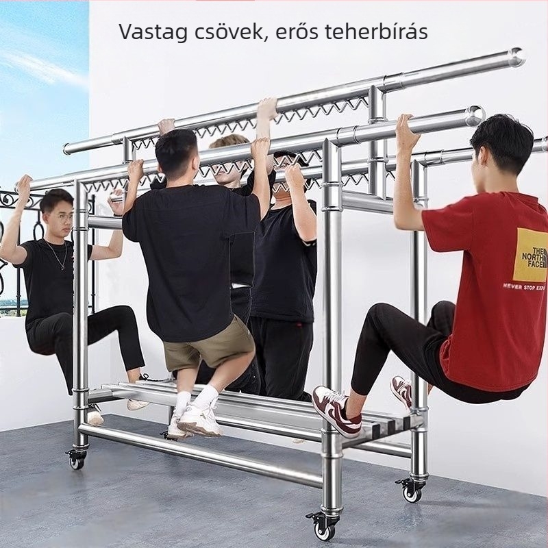 Rozsdamentes acélból készült álló ruhaszárító kettős rúddal, kültéri és erkély használatra
