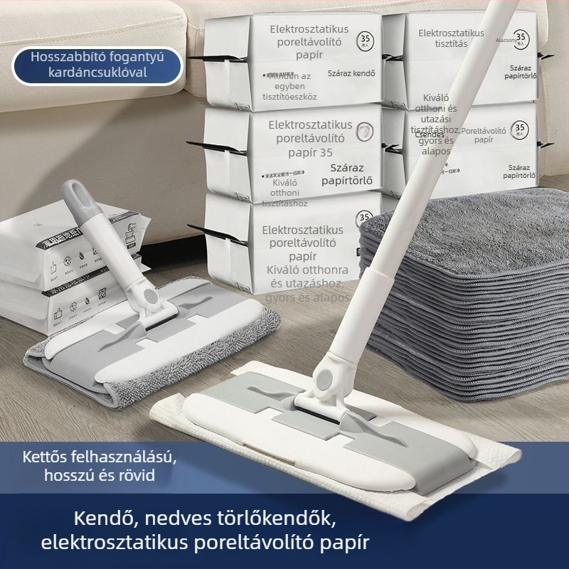 Többcélú lapos mop 360°-os forgó fejjel, mikroszálas kendő fa padlókhoz