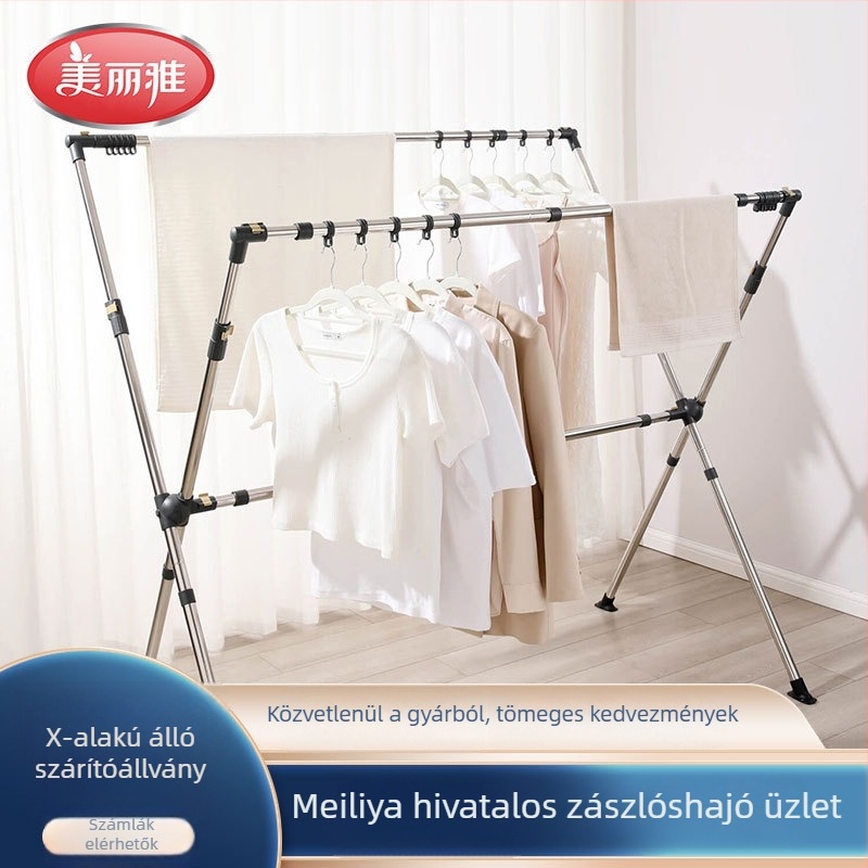 Meiliya X‑alapú padlón álló ruhaszárító, összecsukható, hálószoba és erkély számára, rozsdamentes acél