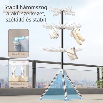 Mobilt padlón álló babaruhaszárító, balkonos forgóval, újszülötteknek