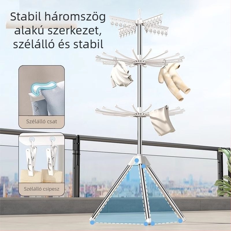 Mobilt padlón álló babaruhaszárító, balkonos forgóval, újszülötteknek