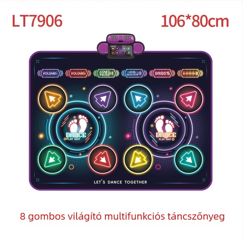 106×80 cm gyerekeknek szóló Bluetooth fényű táncpad, két játékos számára, interaktív kihívás nehézségi szintekkel