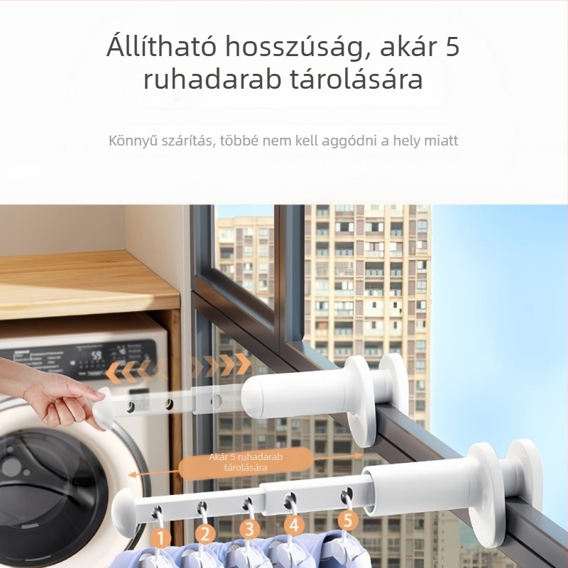 Erkélyre tervezett összecsukható ruhaszárító hálóval, lopás elleni védelemmel, külső korlátra szerelhető