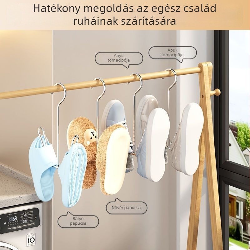 Vasból készült, multifunkcionális cipőszárító állvány, cipőakasztóval és talpbetét-akasztóval, erkélyre és ablakpárkányra