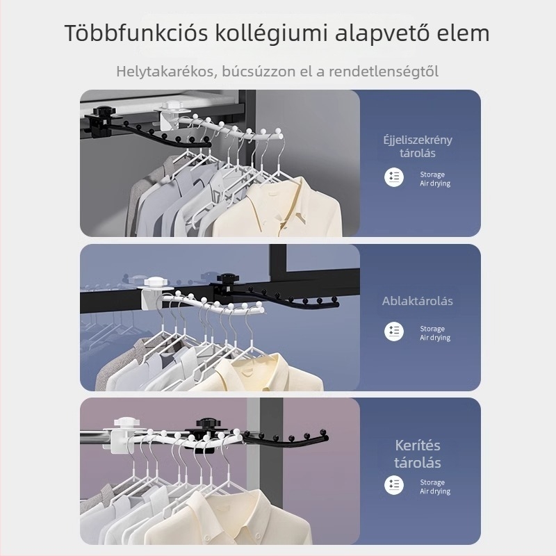 Fém, fix, egyrudas ruhaszárító állvány kollégiumi szobához, az ágy mellett
