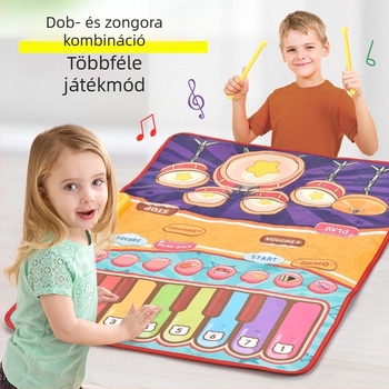 Gyerekeknek készült multifunkcionális táncoló szőnyeg jazz dobokkal és zongorával, interaktív oktató játék pedálos billentyűzettel