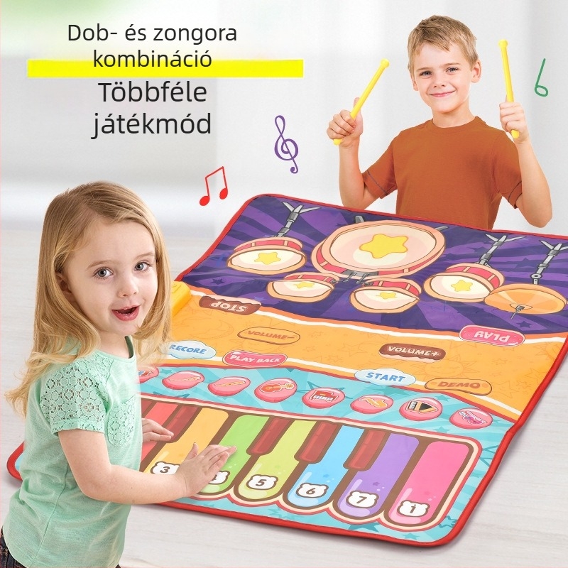 Gyerekeknek készült multifunkcionális táncoló szőnyeg jazz dobokkal és zongorával, interaktív oktató játék pedálos billentyűzettel