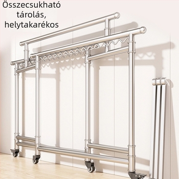 Rozsdamentes acélból készült padlón álló ruhaszárító, kinyitható és összecsukható, beltéri és kültéri használatra, hálószoba és erkély számára.