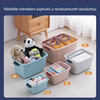 Nagy műanyag tároló doboz fogantyúval – többfunkciós hálószobai tároló ruhák, plédek és játékok számára